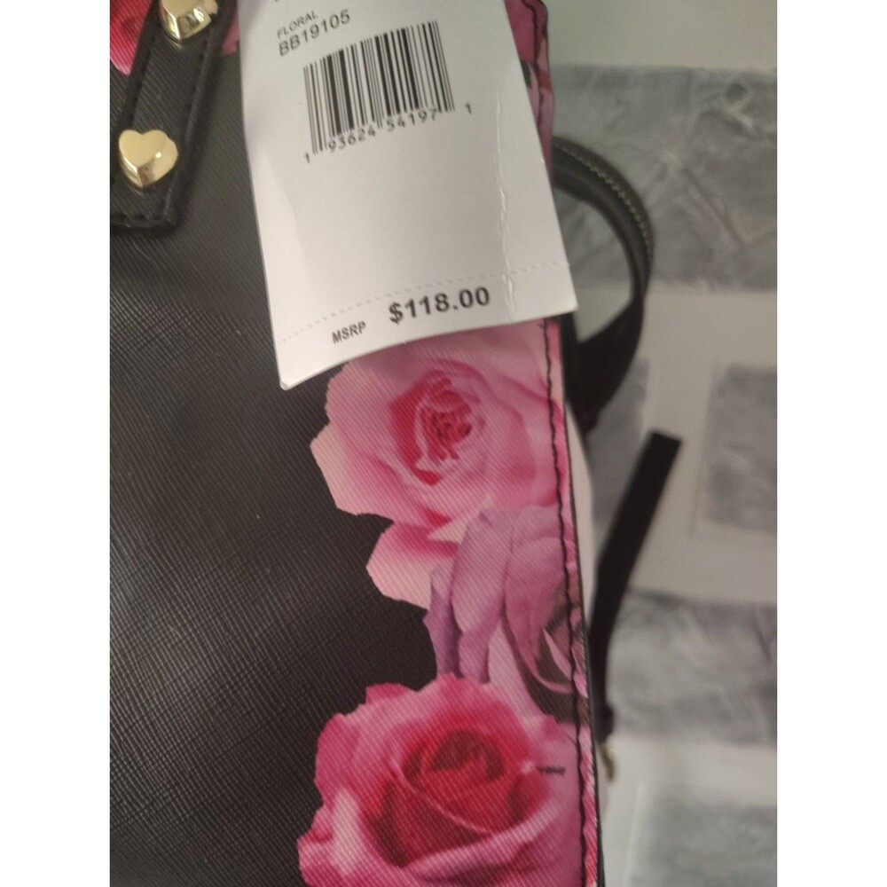 New Betsy Johnson Satchel Purse in Black with Varied Pink Roses Cottage Core Y2K - Picture 6 of 15